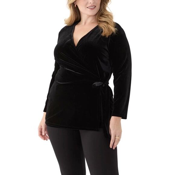 Anne Klein Black Velour Velvet Wrap Top Plus Size 0X Whimsigoth Dark Romance $89 - Picture 1 of 10